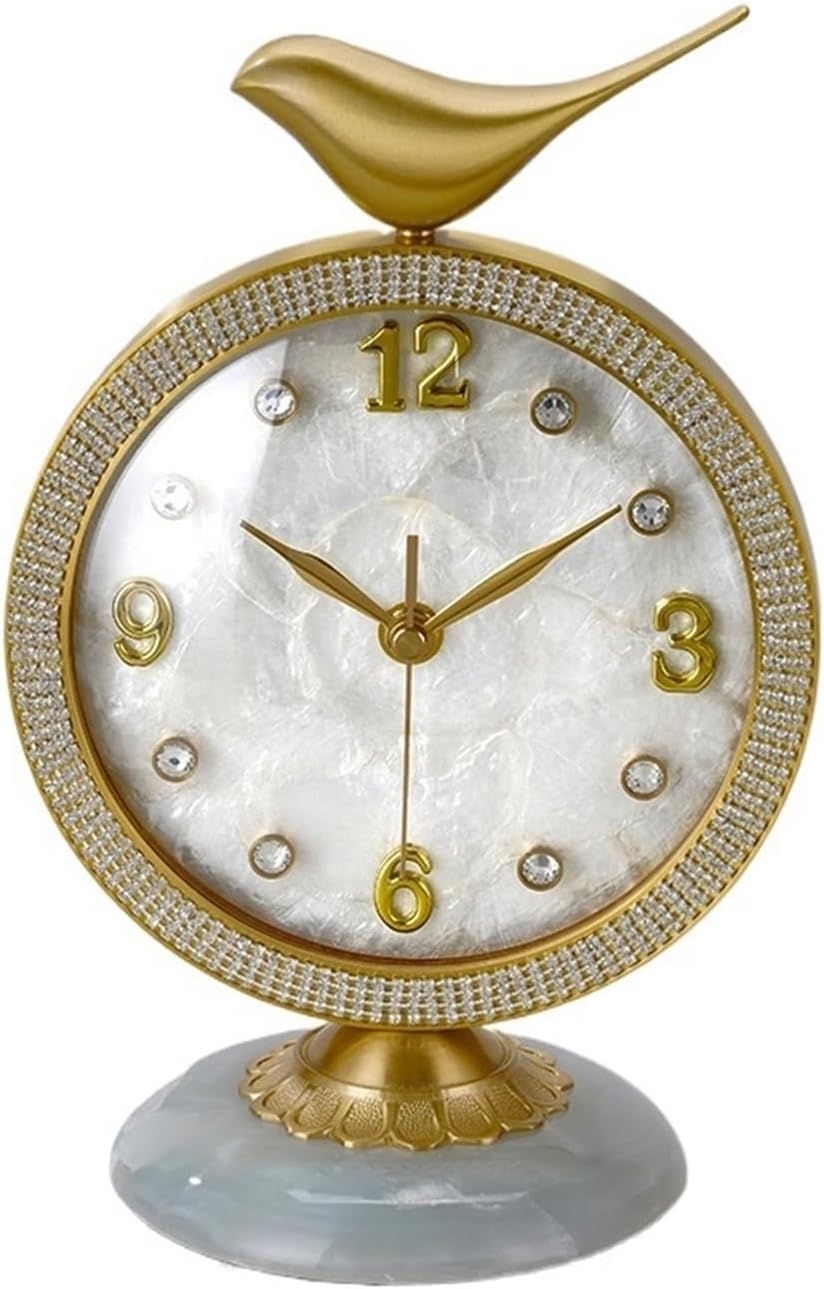 テーブルクロックブラスデスククロックリビングルームホームブラスデスククロックシンプルな時計装飾品デスククロックベッドサイドデスクトッ