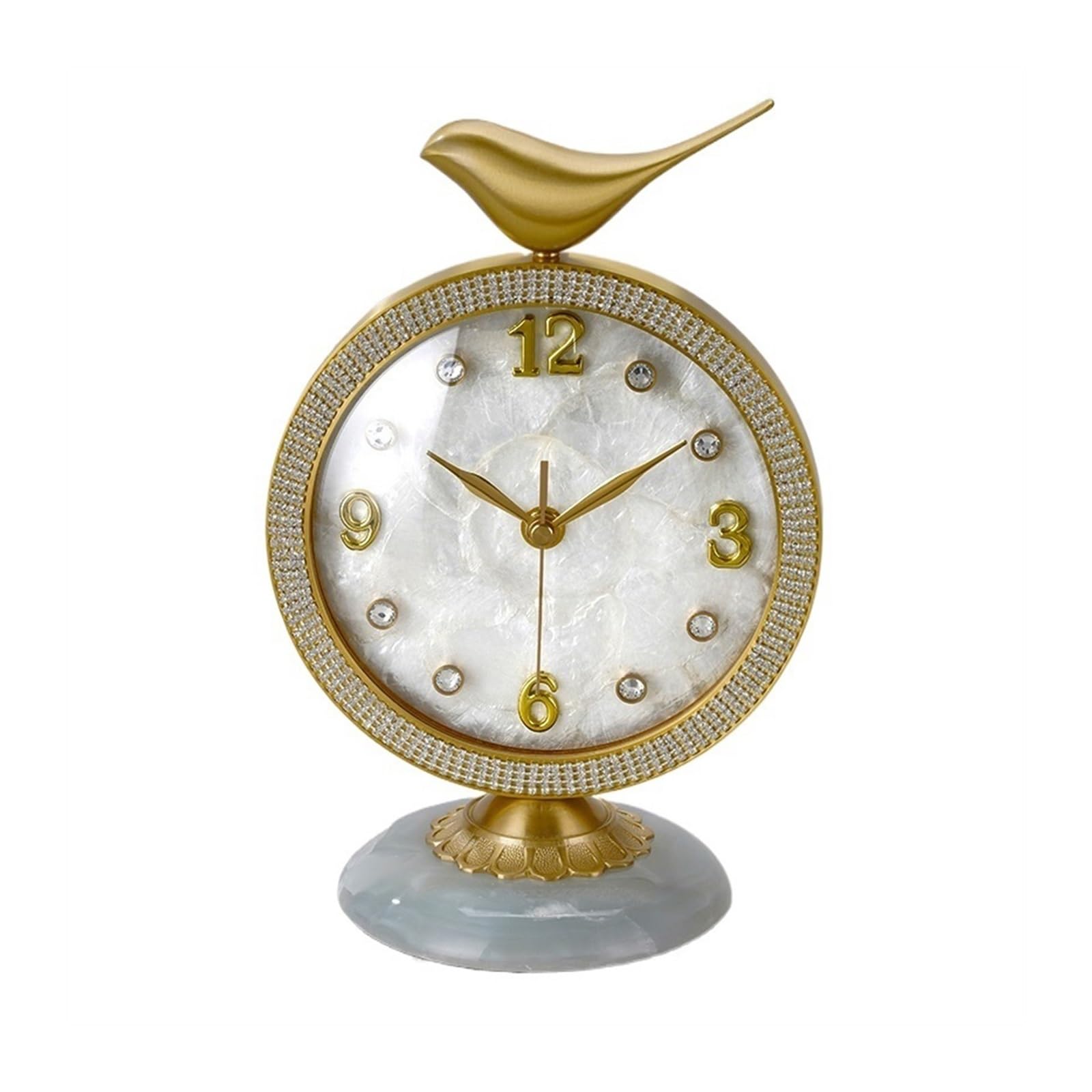 S5b8W3g7 Mantel Clocks Brass Desk Clock Living Room Home Simple Ornaments Bedside Desktop Decorate(White)