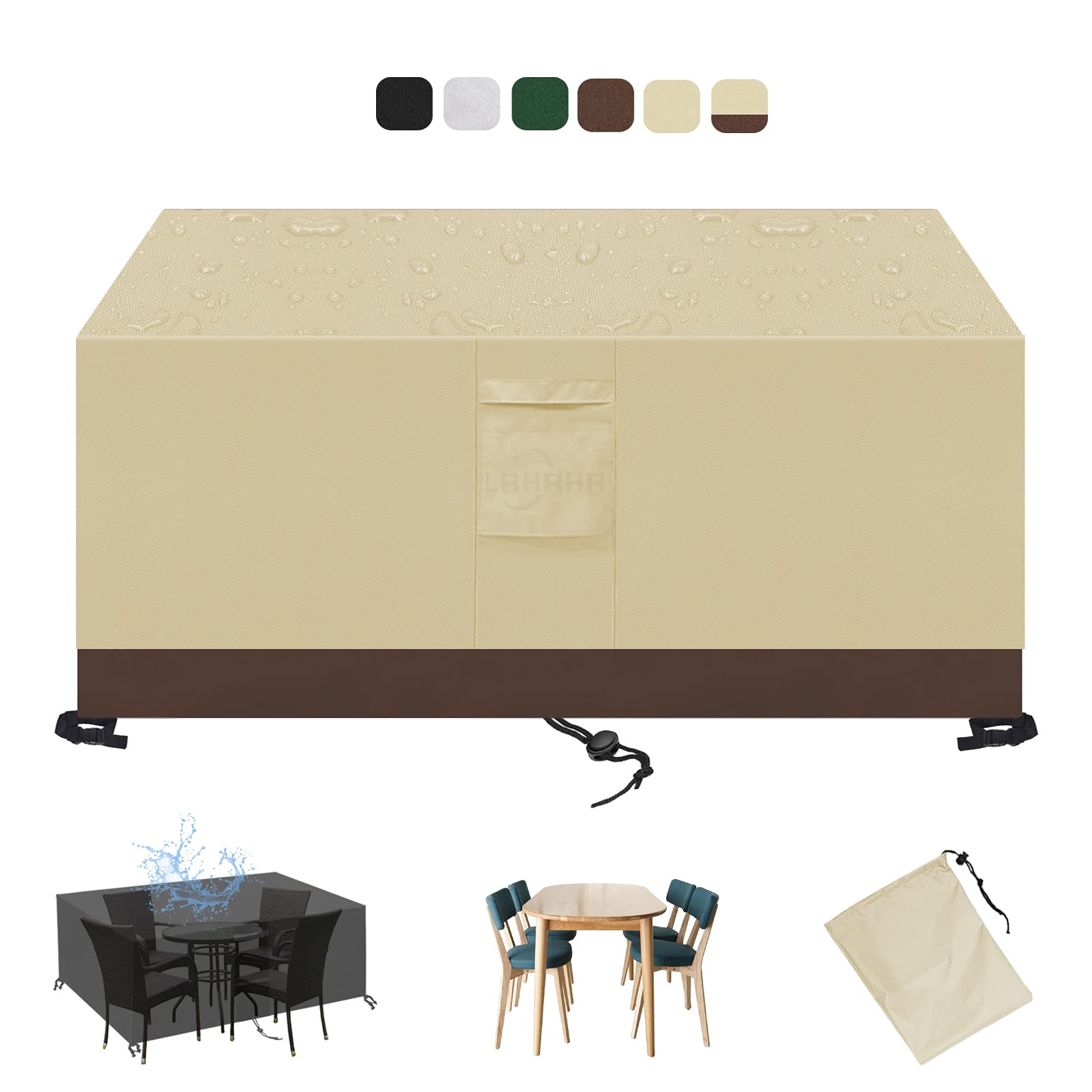 LRHRHR Garden Furniture Covers, Outdoor Patio Table Covers with Air Vents, Waterproof Windproof Anti-UV 420D Oxford Covers for Garden Furniture-BeigeBrown|| 120x95x75cm/47x37x30in