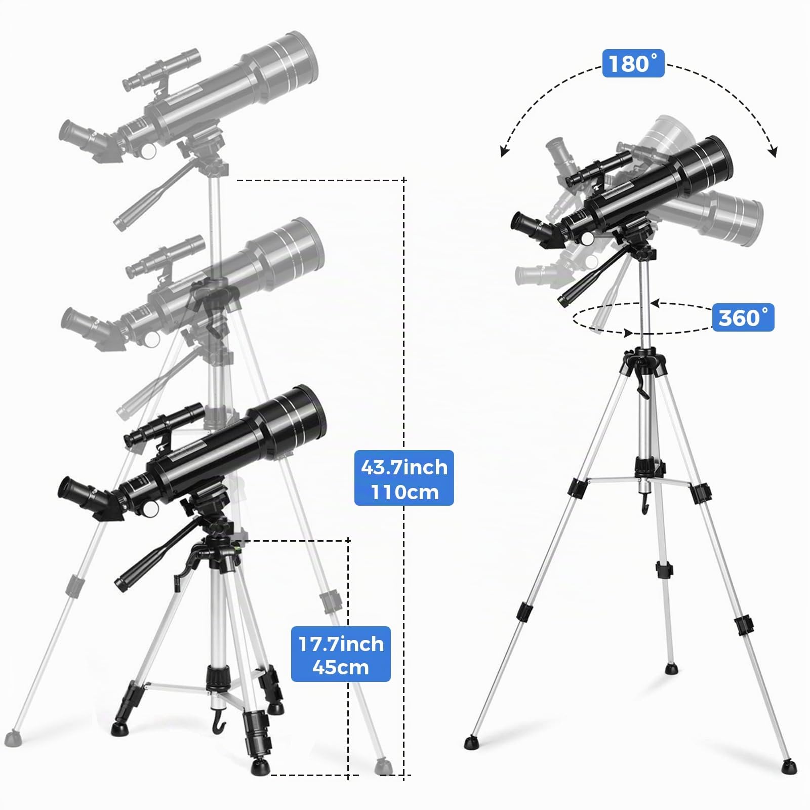 Telescopio Astronomico, Telescopi Rifrattori FMC con Treppiede Regolabile e Livello di Spirito, Telescopio da Viaggio Portatile con Zaino Perfetto per Adulti, Bambini, Principiante