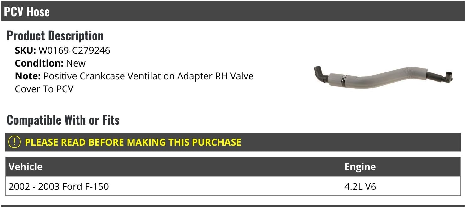 PCV Hose - Right Valve Cover To PCV - Compatible with 2002-2003 Ford F-150 4.2L V6