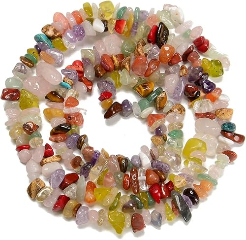 jodaying Juego de pulseras de grava curativa de cuarzo mulita natural de 0.276-0.315 in, cuentas de piedra irregular, diseño de manualidades,