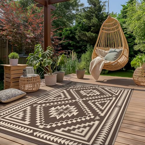 Image of GENIMO Outdoor Rug, Waterproof Plastic Rugs for Patio, 5'x8' Light Beige