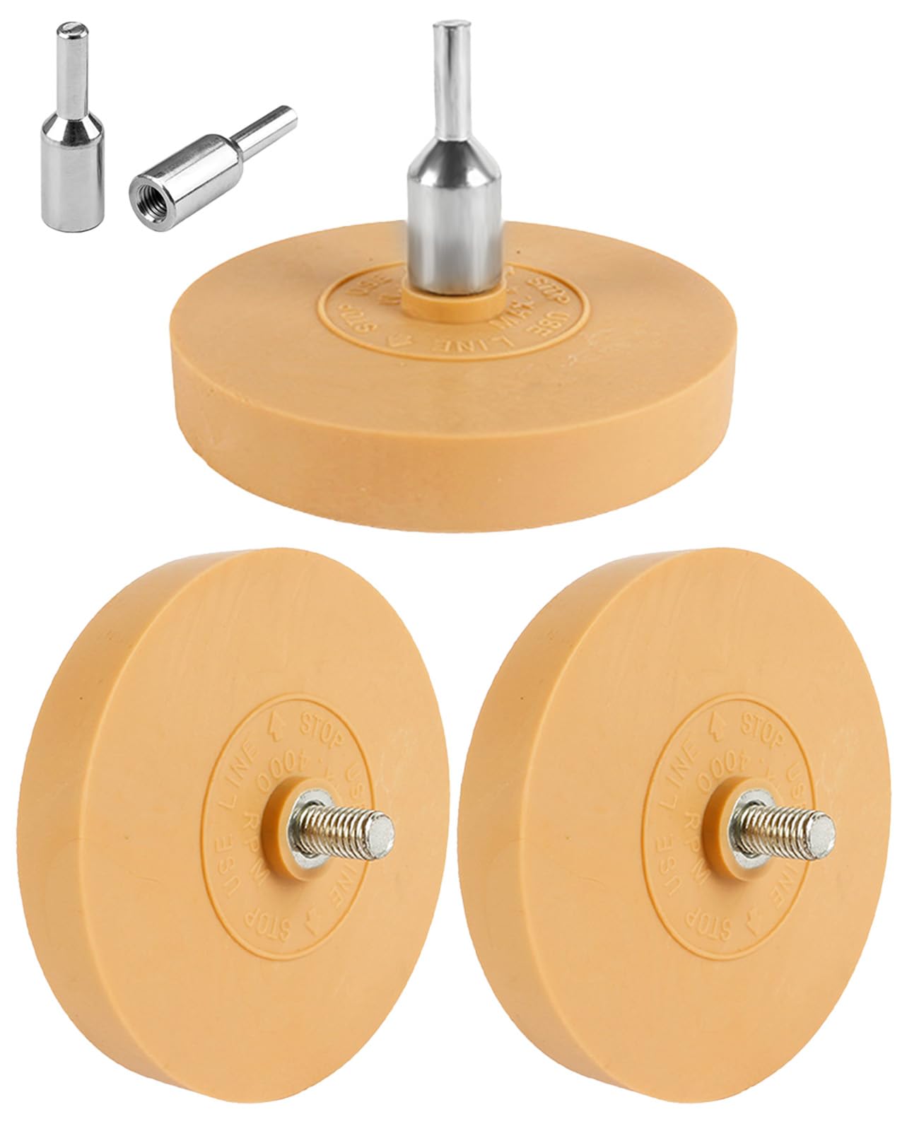 Thhiit 3 Pcs Toffee Wheel, 3.5 in Badge Decal Adhesive Remover Caramel Rubber Wheels Kit with Adaptors for Car