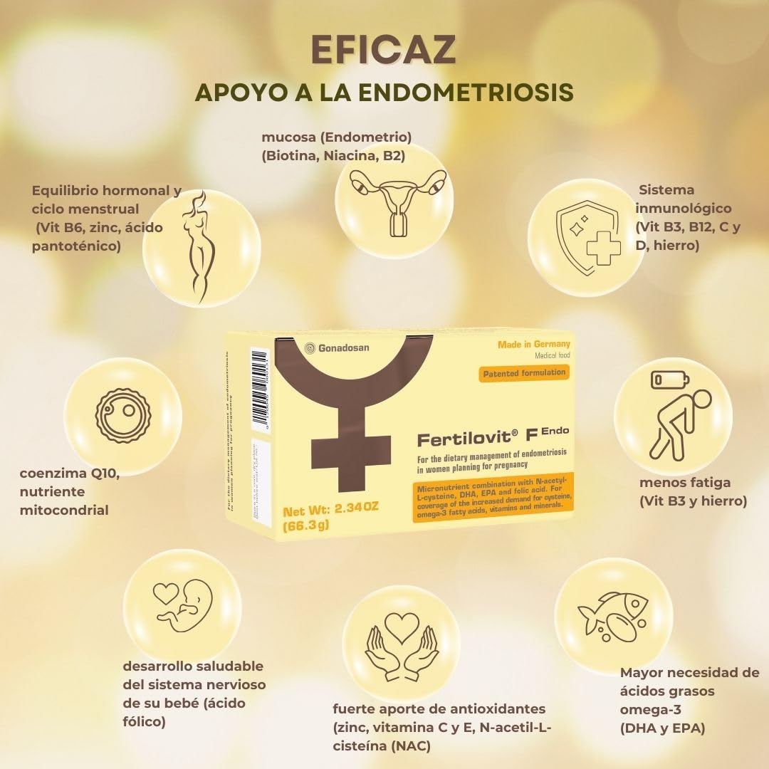 Fertilovit F Endo | vitaminas para la endometriosis | fertilidad | especialmente desarrolladas con nutrientes antiinflamatorios y antioxidantes | 90 cápsulas