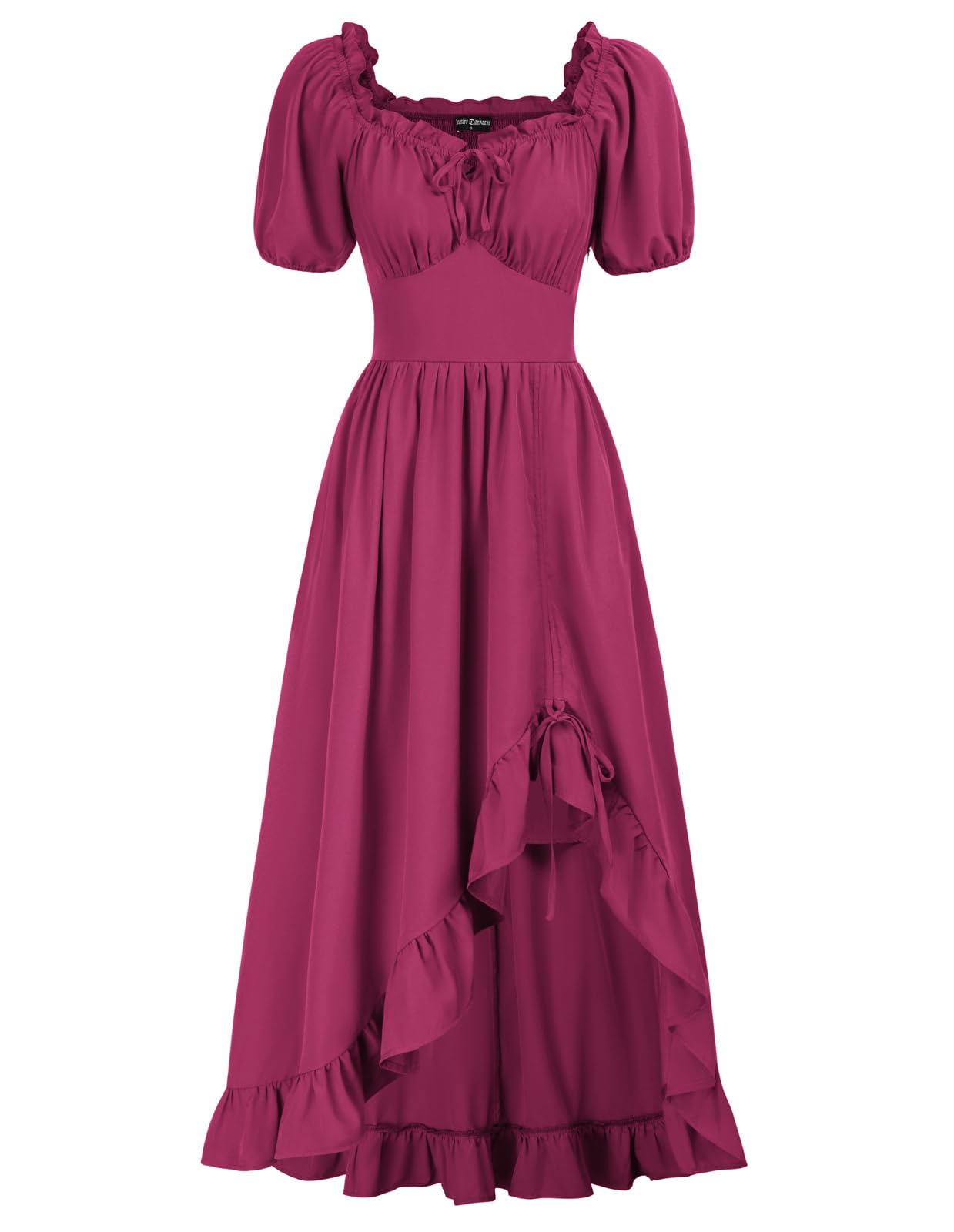 Scarlet Darkness Renaissance Dress Women Cottagecore Corset Dress Ruffle Maxi Dress with Pockets, Rose Red, S