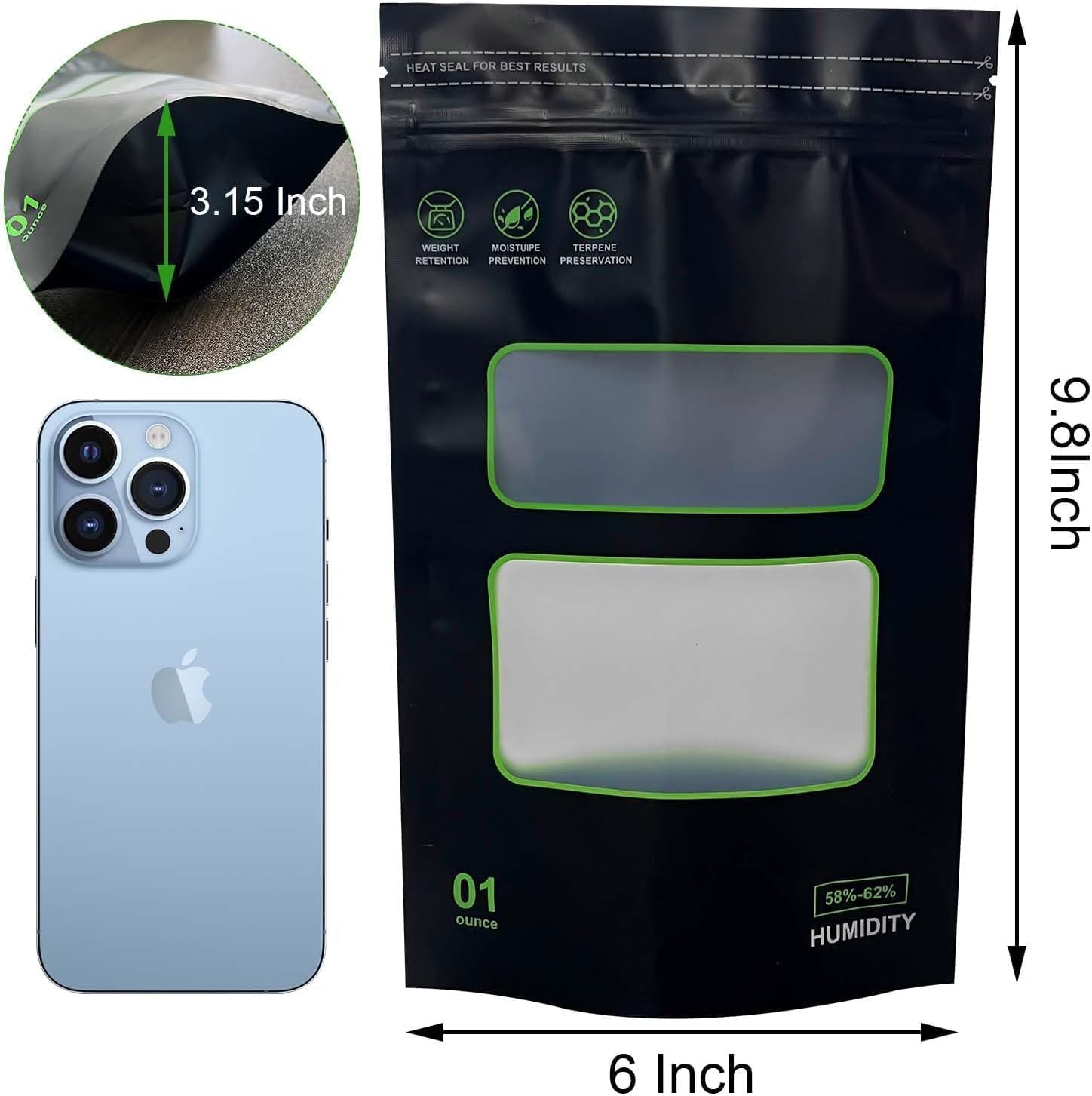 1 OZ Storage Terp Bag 58%-62% RH 2-Way Humidity Control Bags for for Curing & Storage Resealable Humidity Bags Lock & Seal Bag