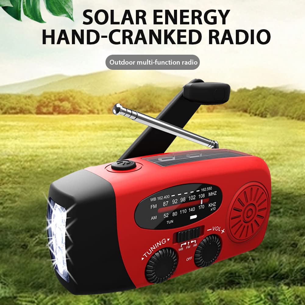 Radio solarne Wind Up, korba ręczna radio solarne z latarką LED, wielofunkcyjne wodoodporne radio zewnętrzne z lampą do czytania (1200 mAh)