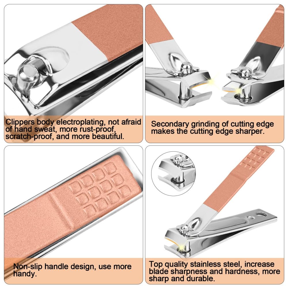 Nagelknipser-Set, 18-in-1, Edelstahl, Nagel-Maniküre-Set, Nagelpflege-Set, Maniküre-Set, Damen- und Herren-Pflegeset, Pink Gold