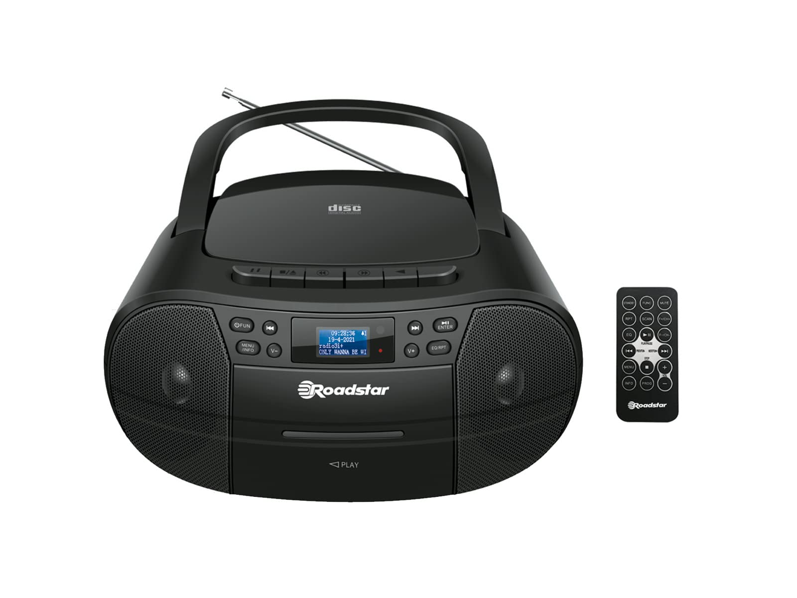 Roadstar CDR-375D /BK Radio CD Player, Portable, DAB/DAB /FM, MP3-CD Player, CD-R, CD-RW, USB Port, Stereo, Remote Control, AUX-IN, Headphone Output, Black