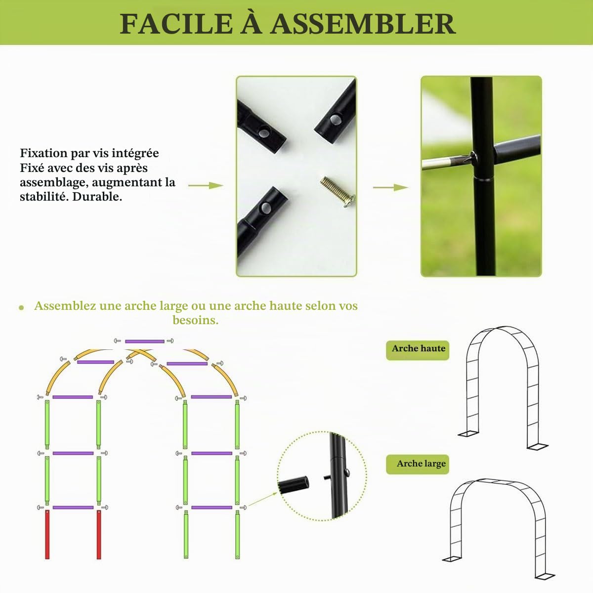 Arche De Jardin En Métal Avec Base, 140 200 240 300 350 cm Largeurs Roses Soutien Archway Pour Plantes Grimpants, Support Tonnelle Décoration De Mariage, Treillis Pergola De Patio(Vert,200x230 cm (LxH