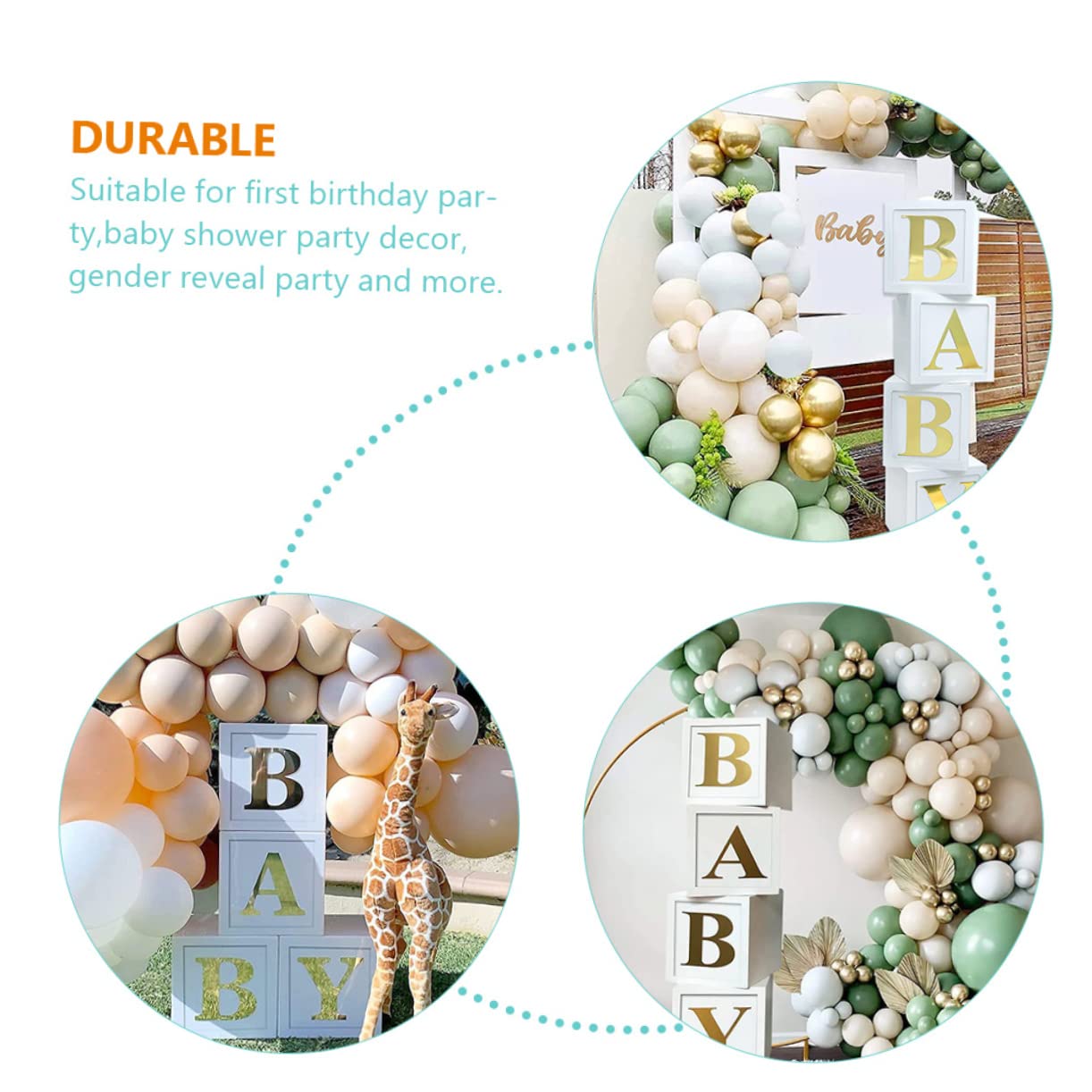 KOMBIUDA Babyboxen mit Luftballonketten aus Papier zur Babyparty Dekoration für Jungen Babybausteine für Shower und Geburtstag