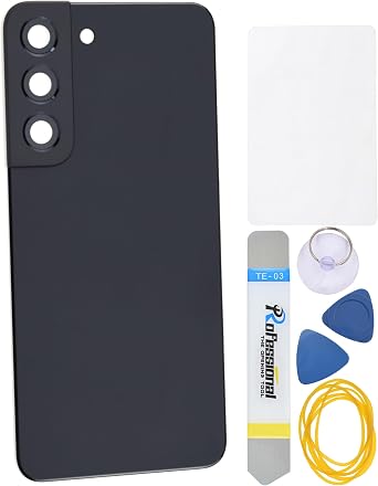 Black Acrylic Glass Back Panel Cover Replacement for Samsung Galaxy S22 5G SM-S901B SM-S901U with Rear Cameras Frame and Glass Cover Pre Cut Adhesive and Installation Instruction Tool Kit