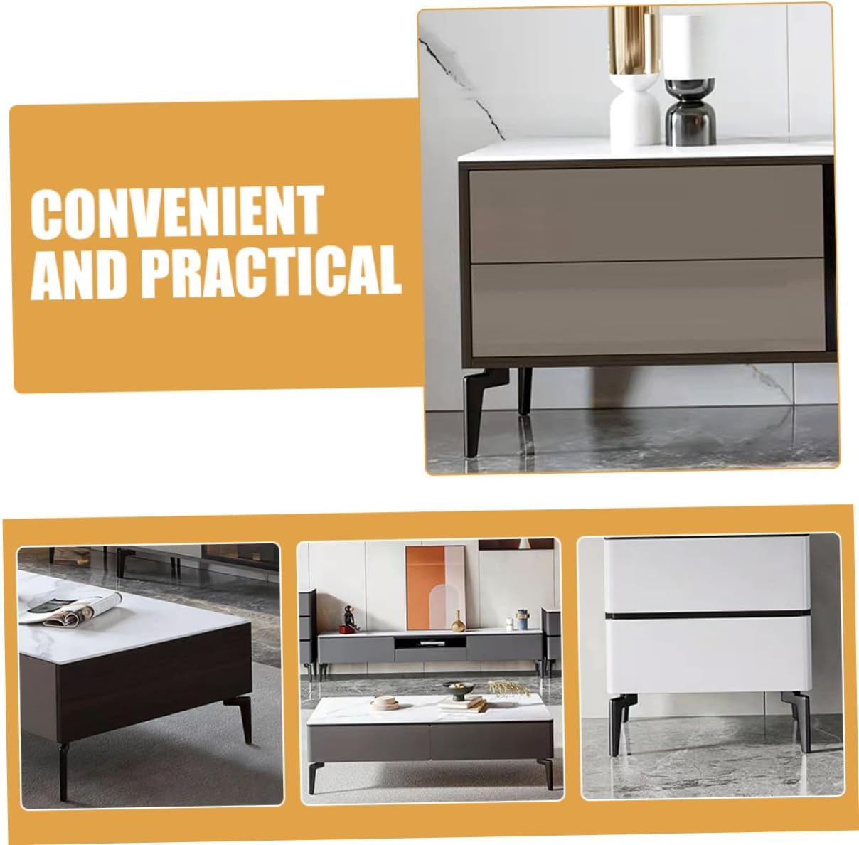 4pcs Metal Furniture Legs for Cabinet and Dresser, Gold Tone Heavy Duty Replacement Sofa and Table Feet, 14.5cm Support Legs for Living Room Furniture