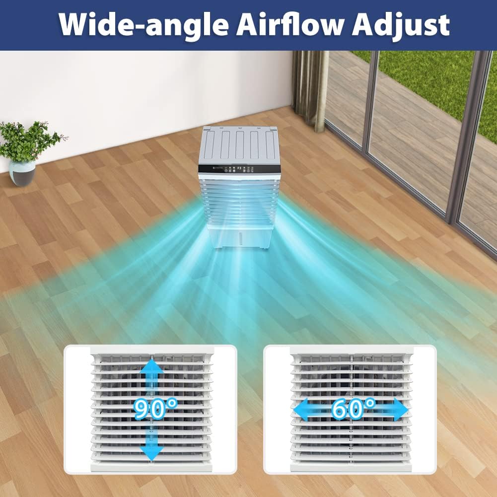 Diagram showing 90 degree vertical and 60 degree horizontal airflow adjustment