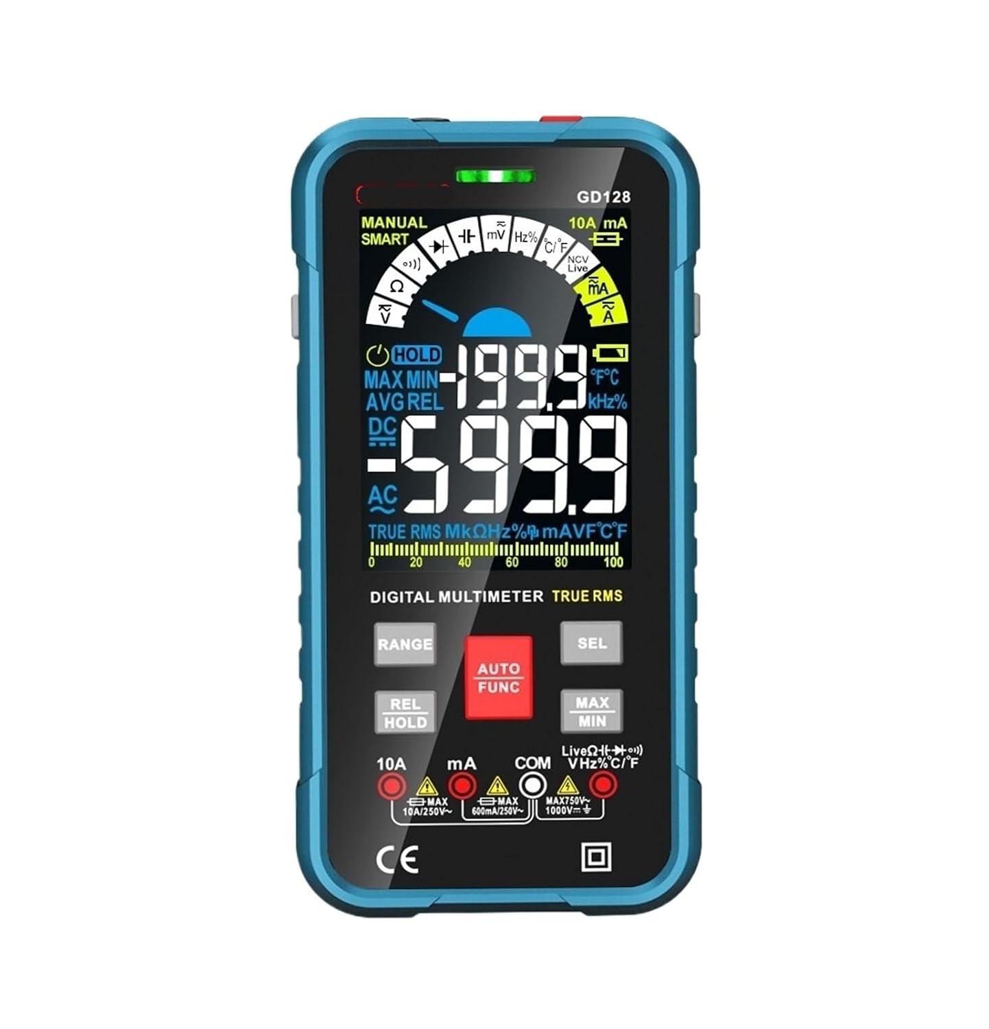 9999 Counting Digital Multimeter 1000V 10A Tester for True Capacitance AC/DC(128-BLACK)