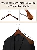 Vista 4 de AMKUFO Perchas de Madera de Hombro Ancho Paquete de 8 Perchas para Abrigos con Barra Antideslizante para Pantalones, Perchas de Traje de Servicio