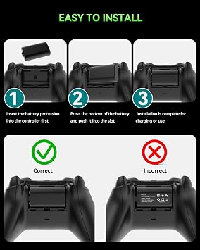 Rechargeable Battery Pack for Xbox Series X|S/One, 2 Pack 4440mWh 3.7V Battery Pack for X-Box One/S/X/Elite All Xbox Controllers Supports Use While Charging (Includes 2 Batteries Only)