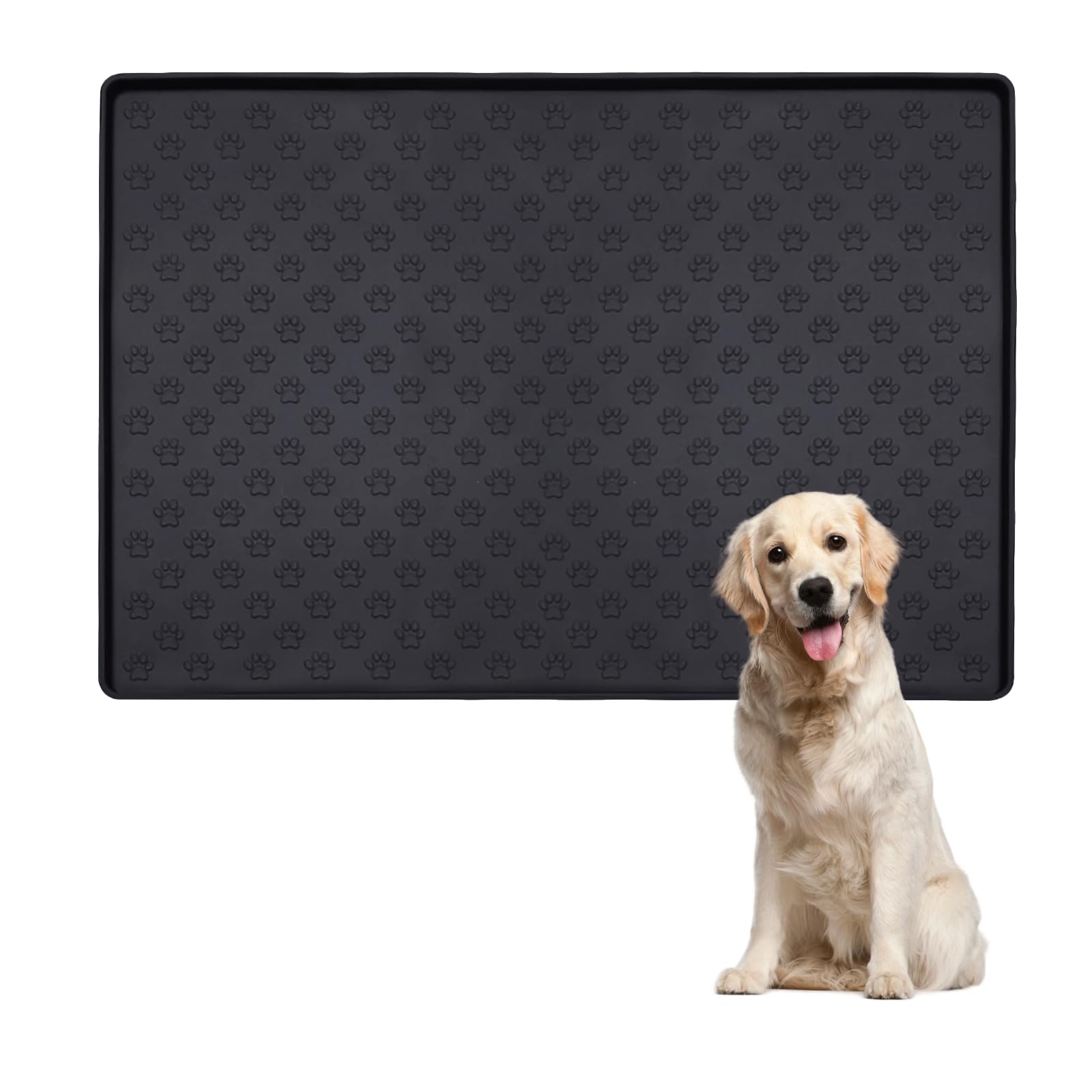 BaraRose 犬 トイレトレー シリコン ワイド 40x60cm トイレトレー ワイド 【可愛い肉球柄】エッジ加工で漏れ安心 トイレマット ペットシーツ お手入れ簡単 (ブラック)