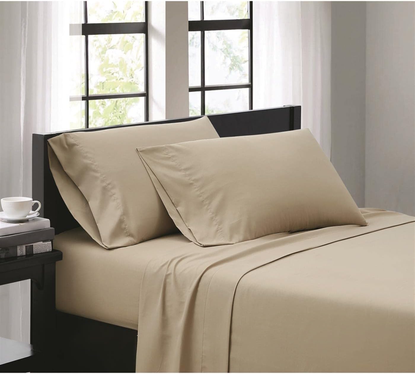 TRULY SOFT Everyday SS1658KHQN-4700 Sheet Set Lt. Blue & Sage Reversible King Comforter Set, Khaki, Queen