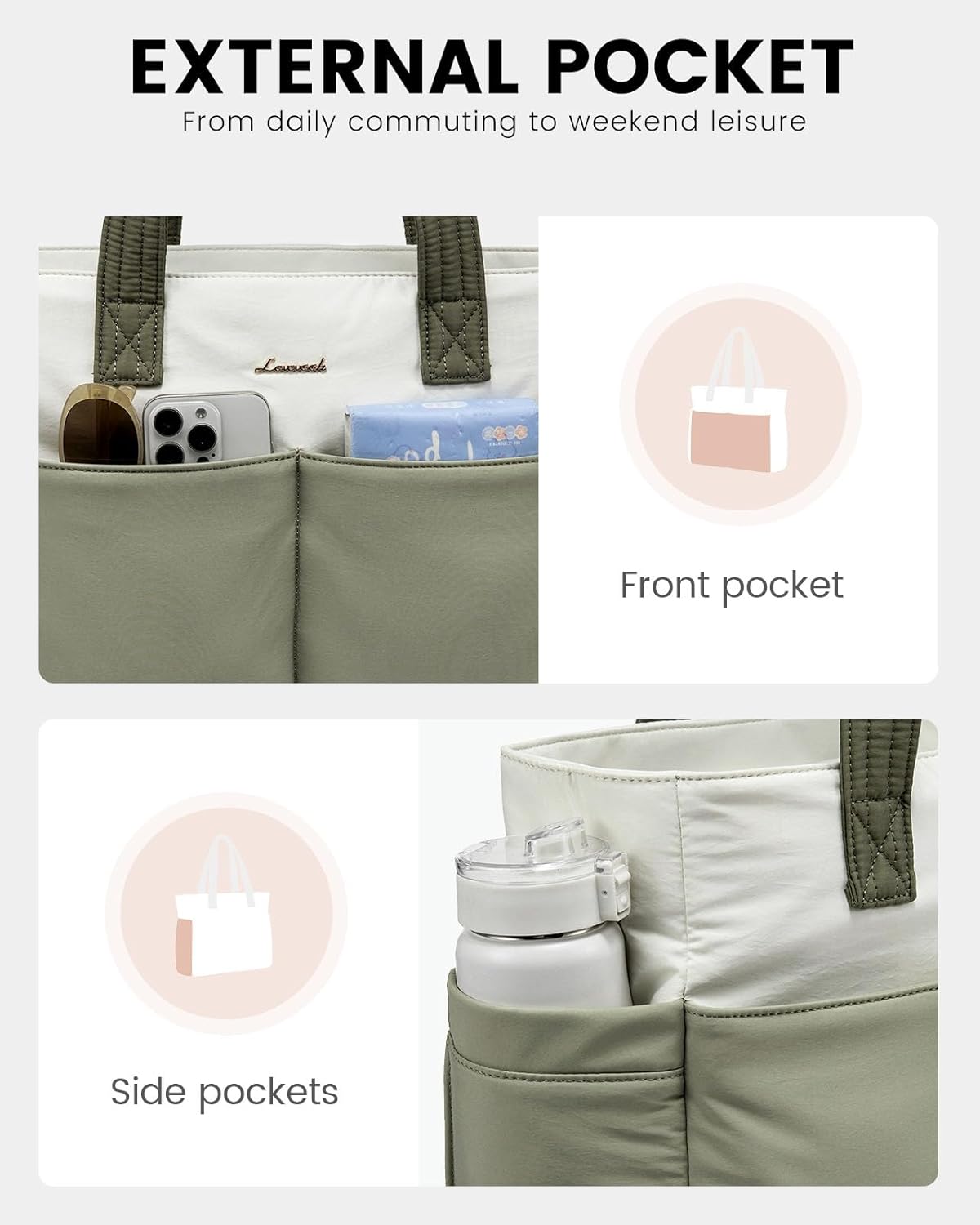 LOVEVOOK Puffer Tote Bag with 8 Pockets&Cosmetic Bag, Waterproof Work Bag for Women, Puffer Tote for Women Work, Travel, Gym - Image 4