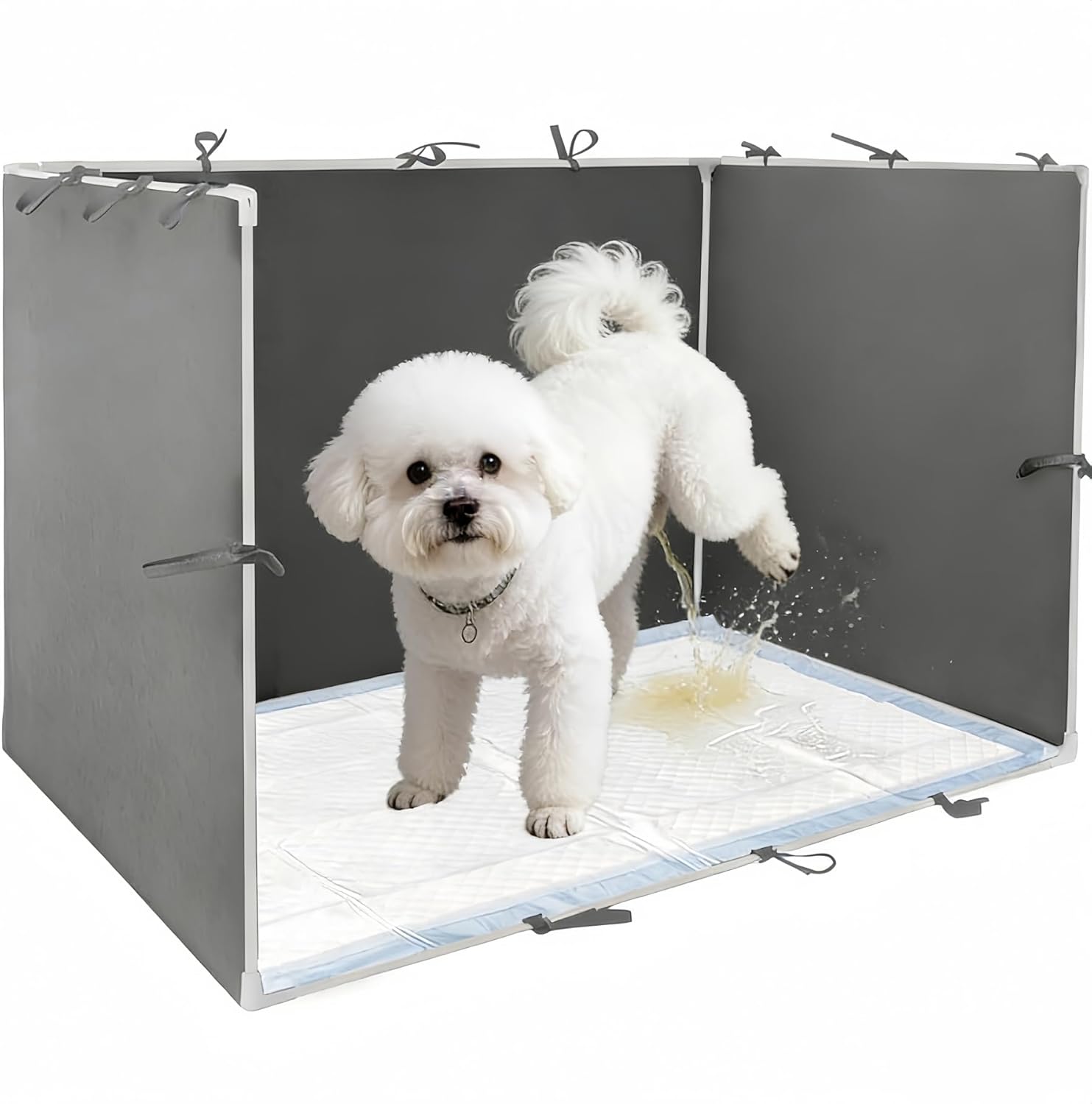 Dog Pee Pad Holder with High Walls - 35"x29"x17.3" No-Splash Indoor Dog Potty Box, Foldable Potty Training Toilet for Large Small Medium Dogs Puppy Potty (Dark Gray)