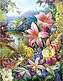 PJOESL Diamond Painting Kits for Adults - Hummingbird Diamond Art DIY 5D Full Round Drill Crystal Rhinestone Arts and Crafts - Flower Gem Art Paint with Diamond Dots Home Wall Decor 11.8x15.7inch