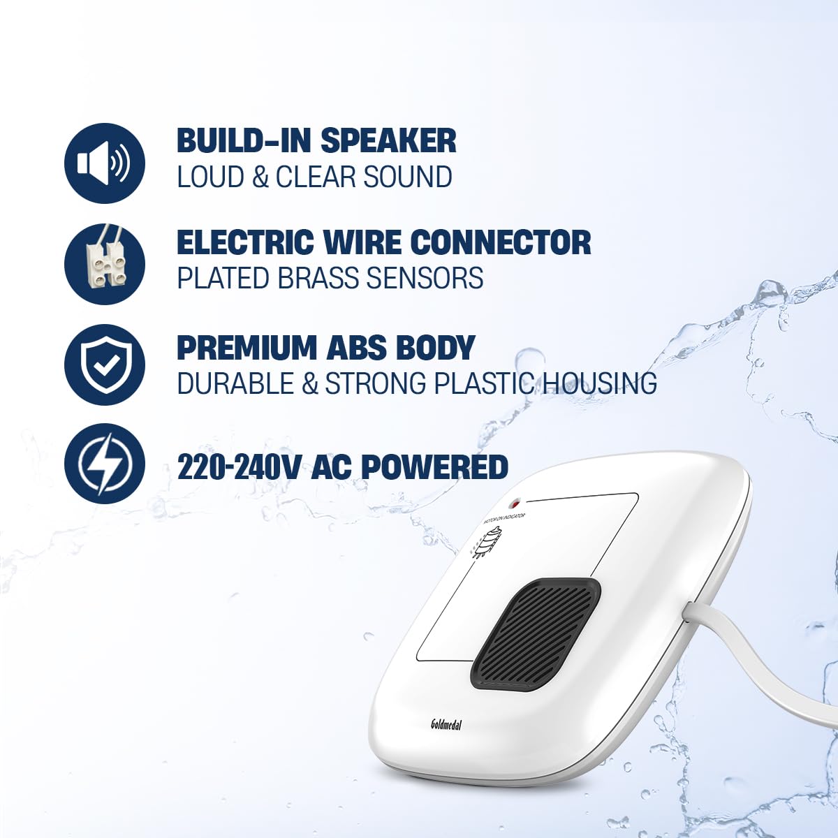 Goldmedal Liquid Water Alarm Bell | Water Tank Overflow Alarm Bell | Loud Human Voice | with Indiactor White (Pack of 1) 4