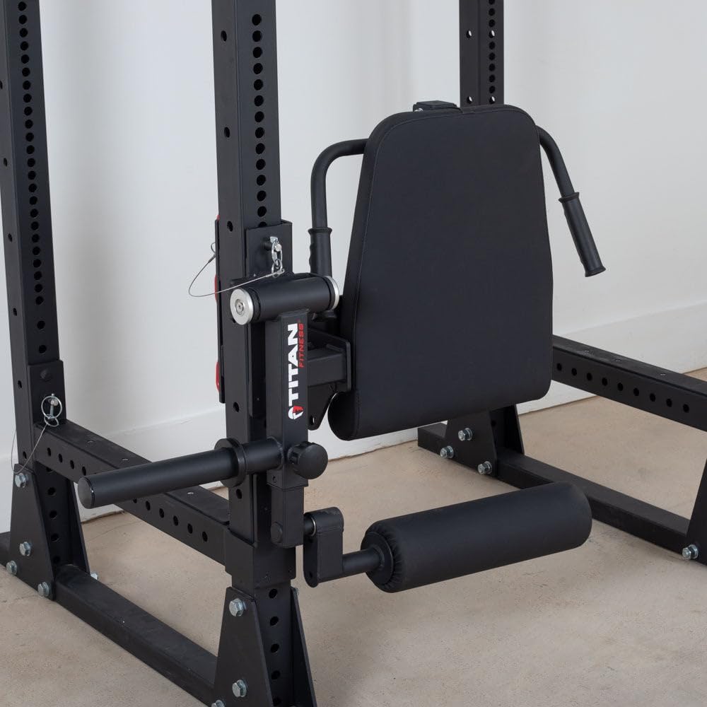 Titan Fitness T3 or X3 Series Leg Curl and Extension Rack Attachment, Rated 275 LB, Plate-Loaded to Increase Resistance, Fits Olympic Weight Plates, Adjustable Padded Seat, Easy J-Hook Installation