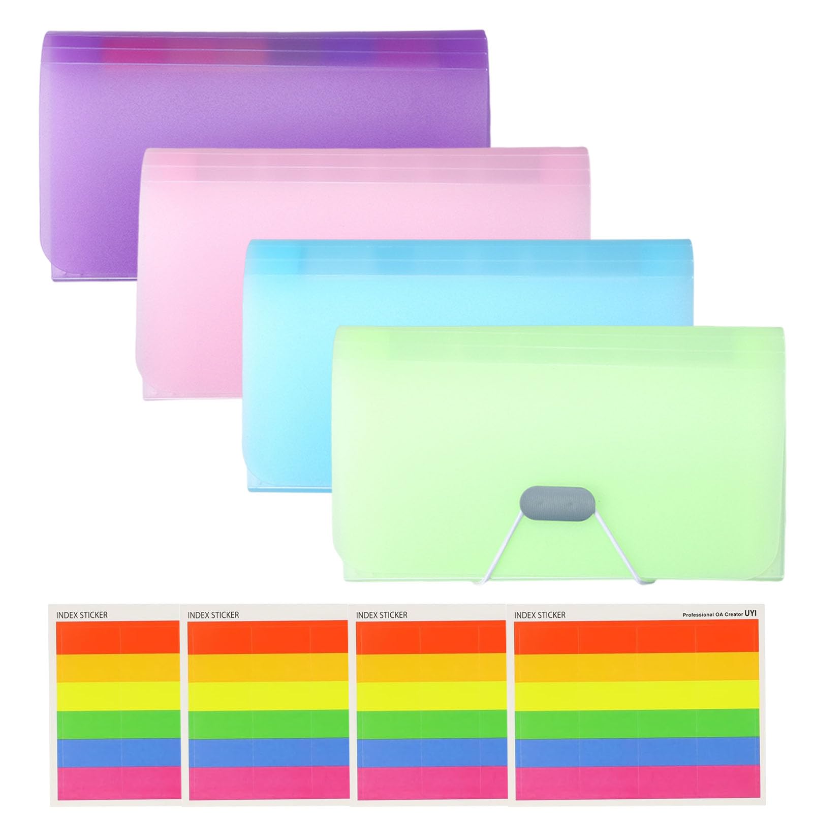 File Organiser, 4 Pack Expanding File Folder, A6 Size Portable Accordion Folder with 13 Pockets, Organiser Box Files with Colored Labels Index for Cards Bills Coupons Receipt(4 Colors)
