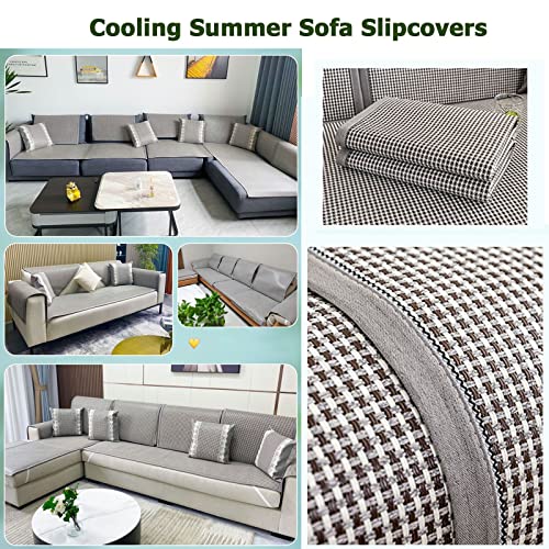 Summer Rattan Cooling Sofa Couch Cushion Covers For 2/3/4 Seat,Non Slip Bamboo Breathable Recliner Sectional Sofa Slipcover Universal Furniture Protector Replacement For Dogs Cats Pet Living Room ( Co #TOP5