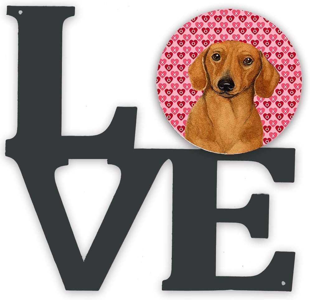 Caroline's Treasures LH9132WALV Dachshund Hearts Love and Valentine's Day Portrait Metal Wall Artwork LOVE Indoor Outdoor Art Decor Patio, Bathroom, Kitchen Colorful Aluminum and Black Steel Sculpture