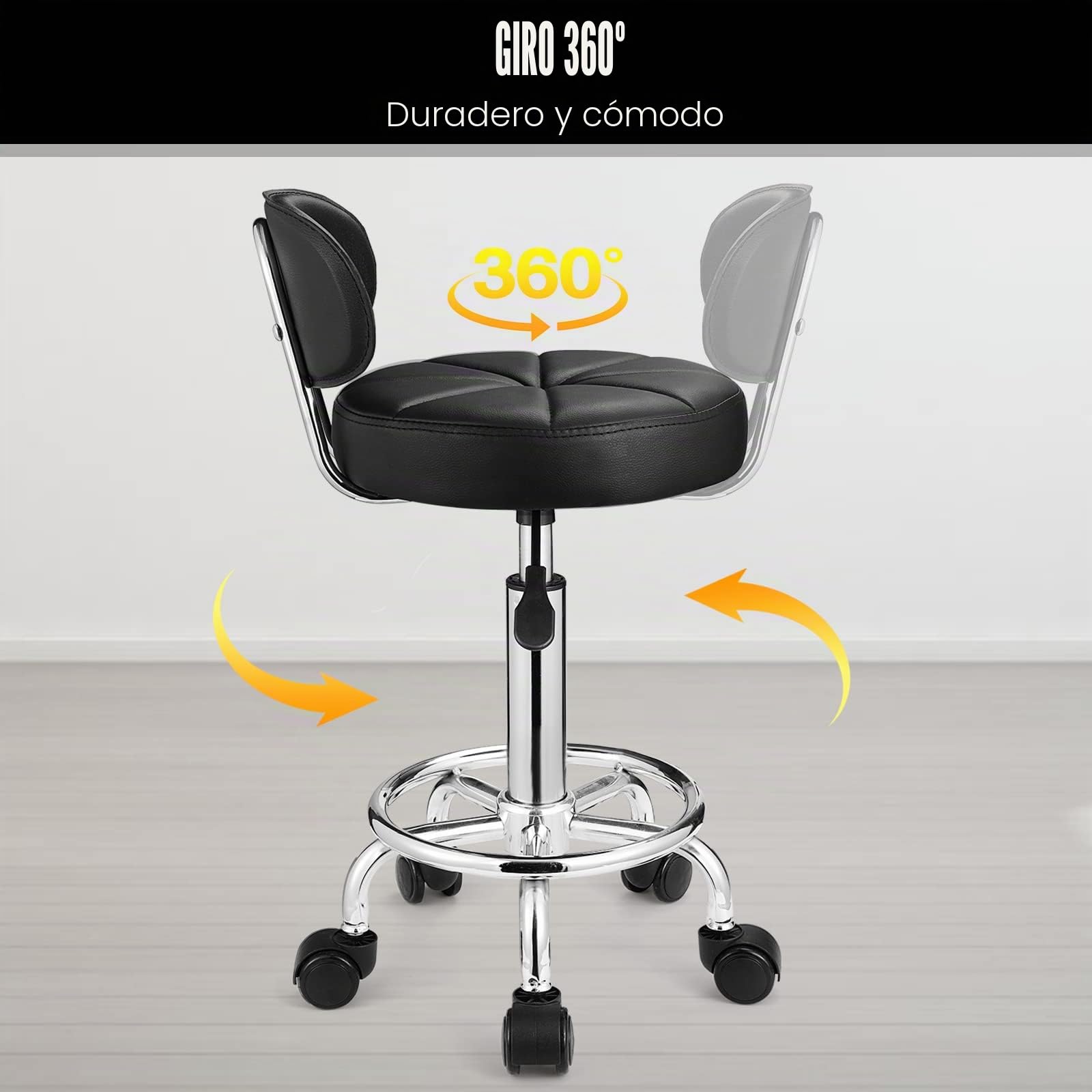 HMTOT Heces giratorias con Ruedas Altura Ajustable Balneario Respaldo Negro