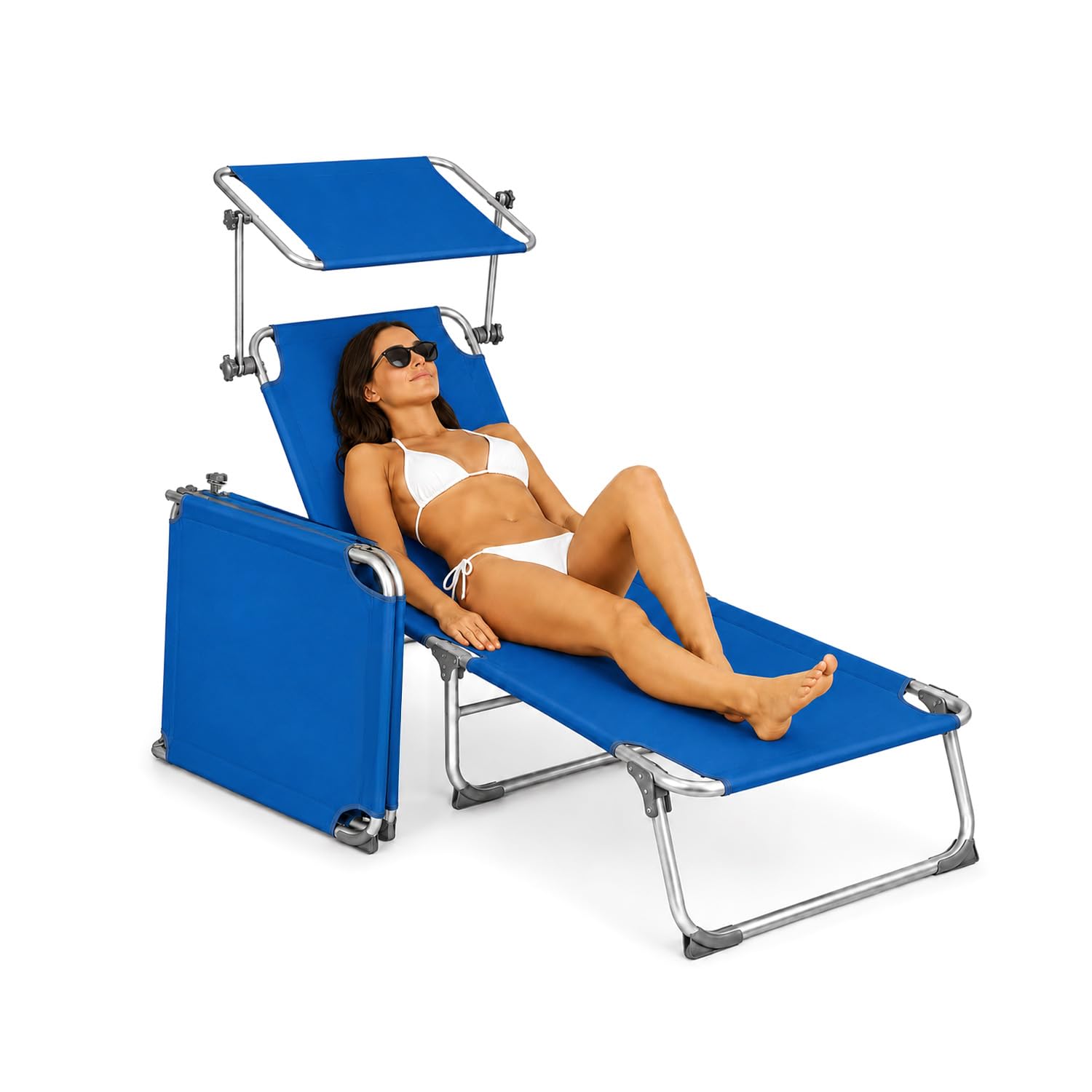 Avilia Lit de Plage Pliable avec Pare-Soleil – Chaise Longue réglable, Structure en Aluminium et Couverture en textilène, idéal pour la Plage, la Piscine et Le Jardin, 196 x 58 x 25 cm, Bleu