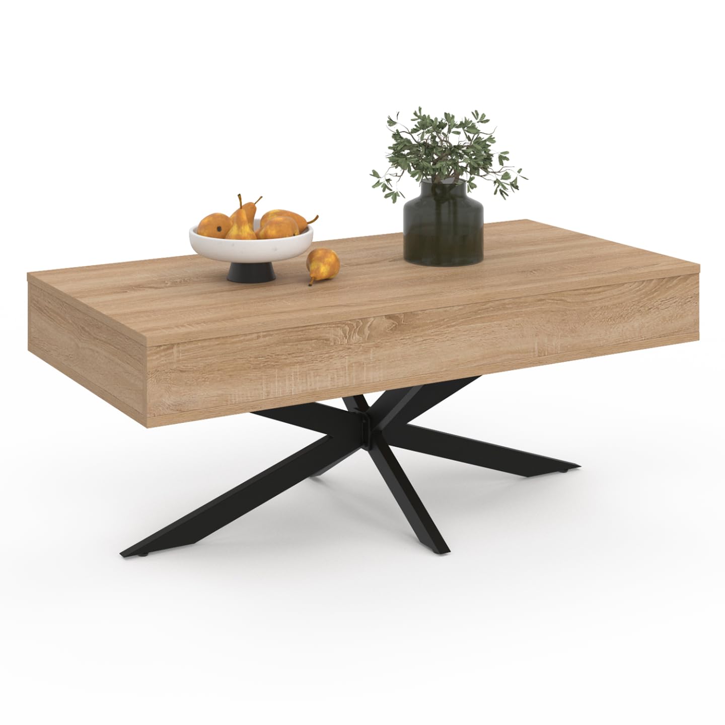 IDMarket - Tavolino rettangolare ALIX da 100 cm con piano sollevabile e gambe a ragno in legno e nero