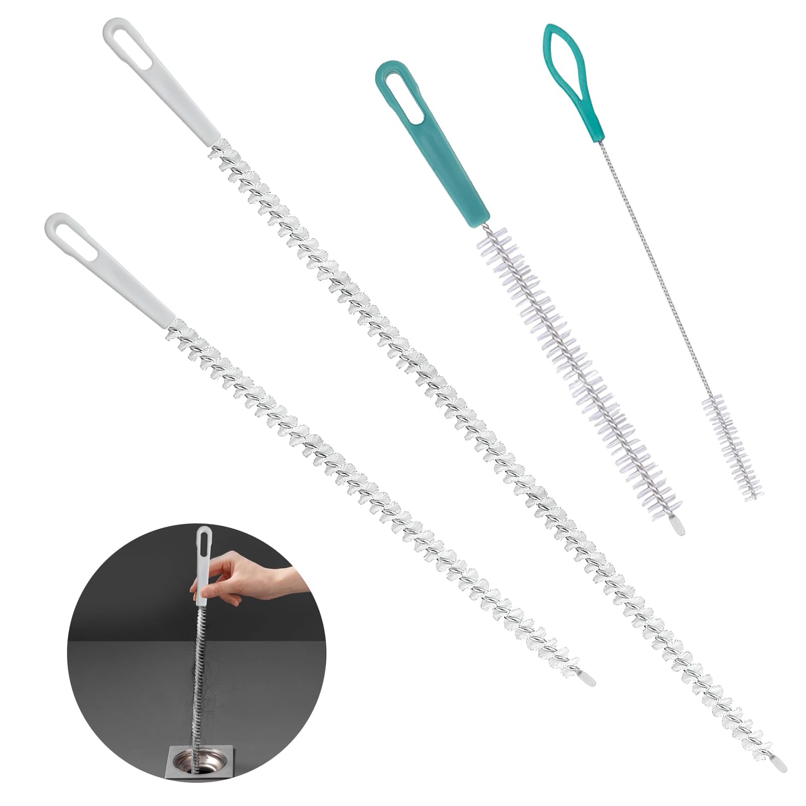 4 Piezas Cepillo de Limpieza para Desagüe, Flexible Cepillo de Limpieza de Tuberías, Cepillos para Tuberías, Cepillo Limpiador de Conductos para Baño Cocina (20, 21, 45, 70cm, 4 Longitudes)