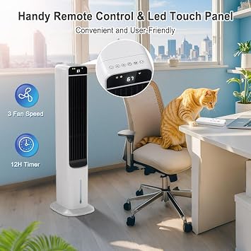 41 Portable Swamp Cooler, 1.32 Gallon Evaporative Air Cooler with 3 Modes, 12H Timer, Remote, 100 Oscillation, Ice Boxes, Quiet Energy Efficient Tower Cooler Fan for Bedroom, Living Room, Office