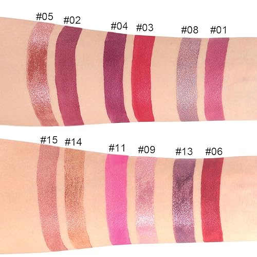 Miniatura 5 de evpct Juego de 2 lápices labiales líquidos de larga duración color malva y gris pardo, morado mate a purpurina, para mujer, con diamantes,