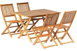 Panana 5Pcs Acacia Wood Outdoor Dining Set: Natural Charm for Alfresco Gatherings