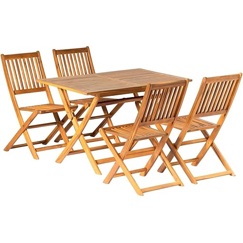 Panana 5PCS Acacia Wood Outdoor Dining Set Folding Table with 4 Chairs Patio Garden Furniture Set for Patio, Deck, Yard