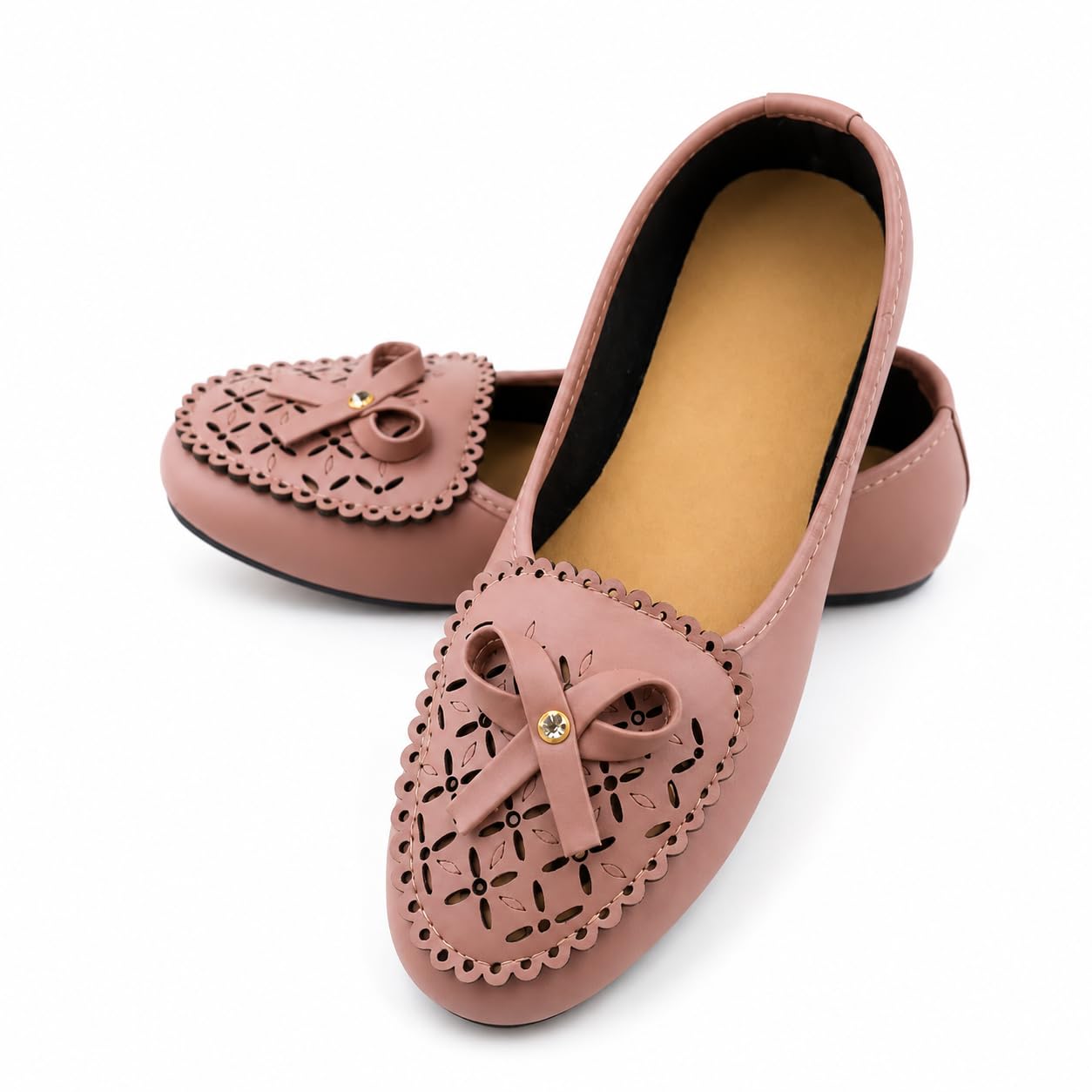 Women's Brown Ballerina Flat Shoes with Bow Detail-image-31