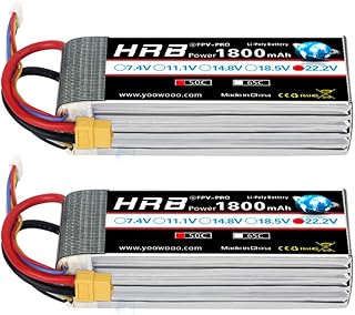 HRB 2PCS 1800mAh 6S 22.2V 50C LiPo Battery with XT60 Plug Compatible with RC Helicopter Airplane Car Boat Truck