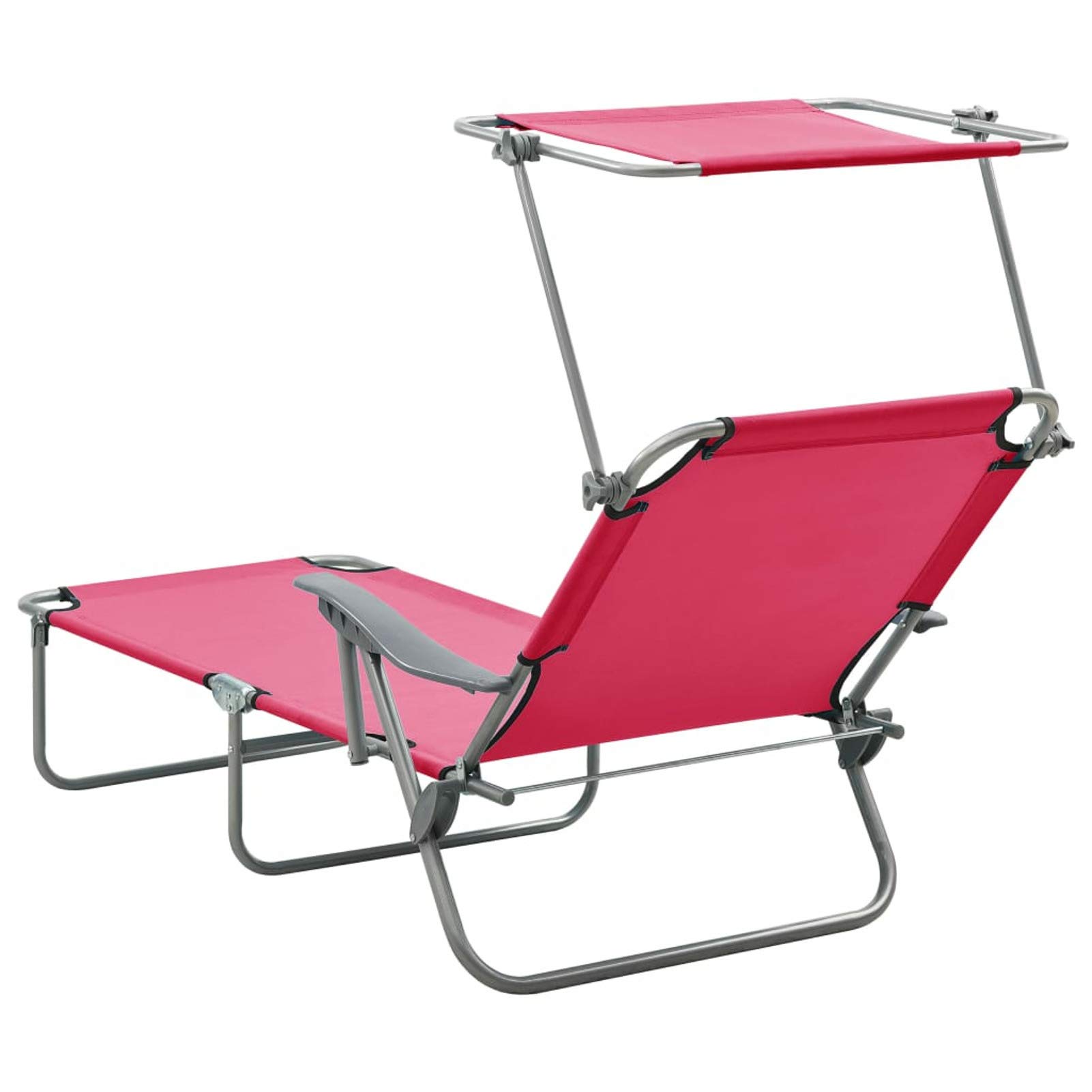 Festnight Sonnenliege Klappbar mit Dach Gartenliege mit Sonnenschutz Liegestuhl Faltbar Leicht Liege Klappliege Strandliege Campingliege Freizeitliege Relaxliege Pool Strand Stahl Rosa