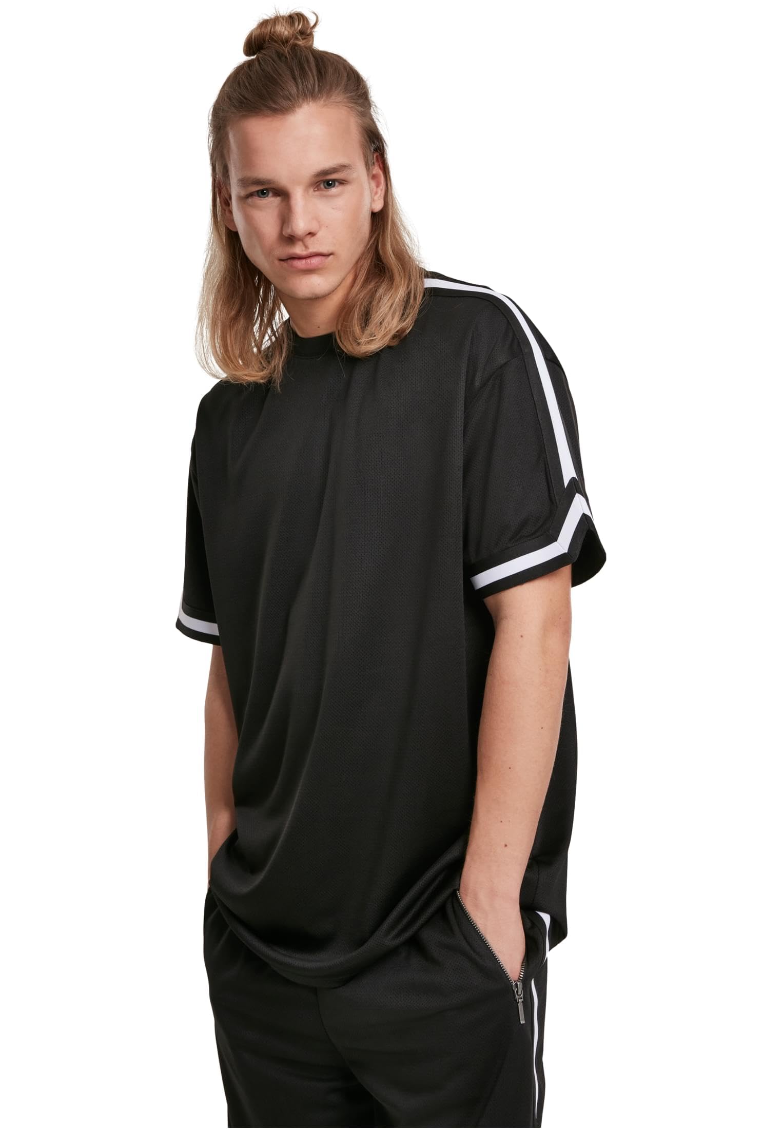 Urban Classics Men's Oversized Stripes Mesh Tee T-Shirt Not Applicable, Black (Black 00007), Medium