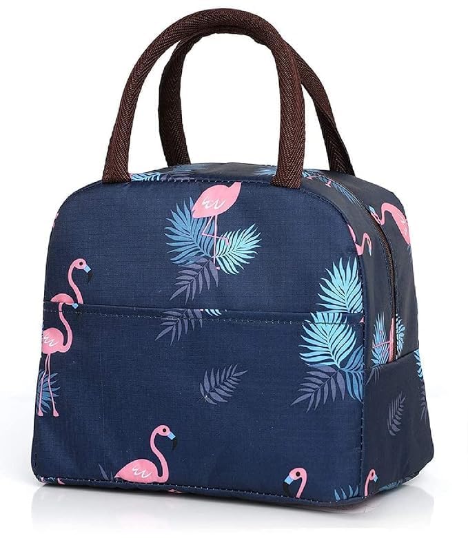 SLAYNE Lunch Bag for Kids, Stylish Heat Insulated Tiffin Bags for Travel School & College, Office Thermal Bag Picnic Organizer Storage (Navy Blue Flamingo Lunch Bag)-image-17