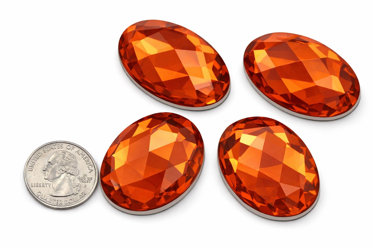 Allstarco Orange Hyacinth .Hc 40X30mm Large Flat Back Oval Acrylic Rhinestones Cosplay Costume Gems Plastic Jewels Embelishments Diy Crafts Gemstones - 4 Pieces