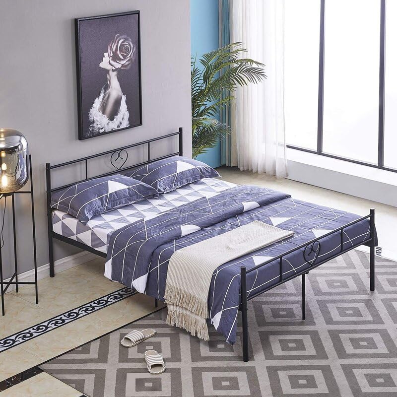 Image of Passio Metal Unique Desine King Size Bed | Metal Double Bed with Headboard & Footboard | Bed for Bedroom | Iron Black (DLY : Do It Yourself)