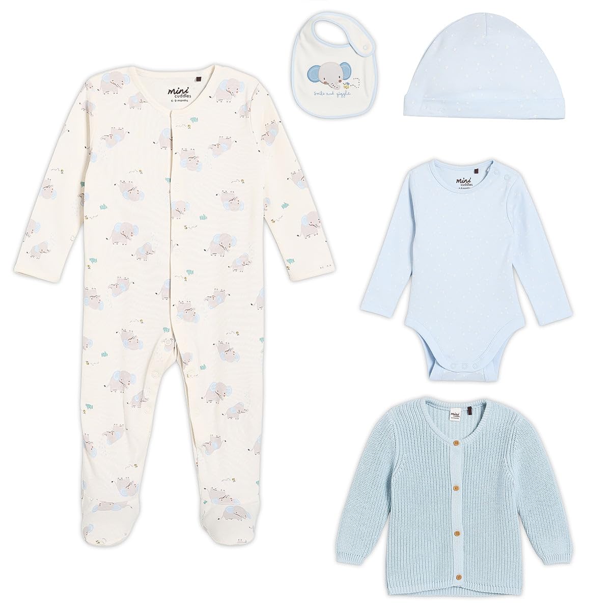 MINI CUDDLES Baby Boys 5pk Gift Set with Cardigan, Multicolour (3-6M)