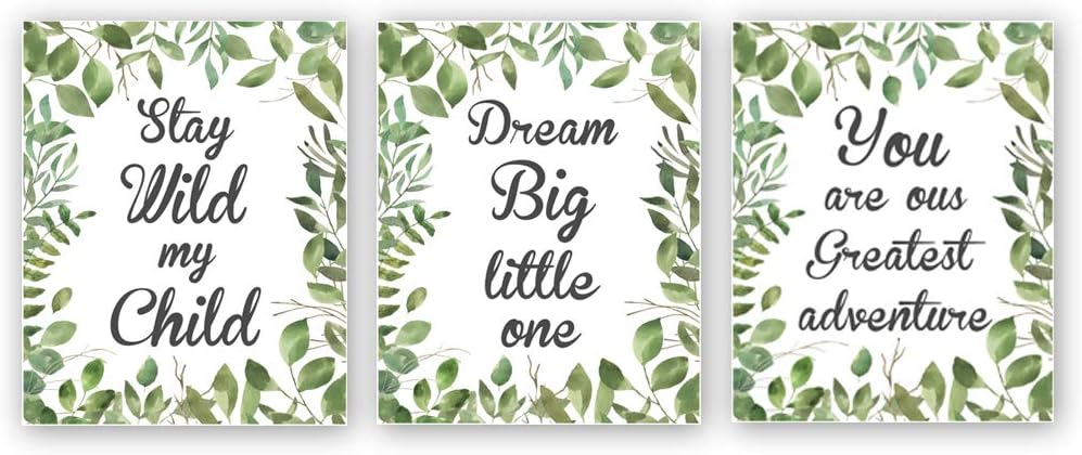 Unframed Inspirational Art Print,Natural Plant Green Leaf Picture Motivational Quotes&Sayings Art Painting,Set Of 3（8’’x10’’）Canvas Painting Home Wall Decor