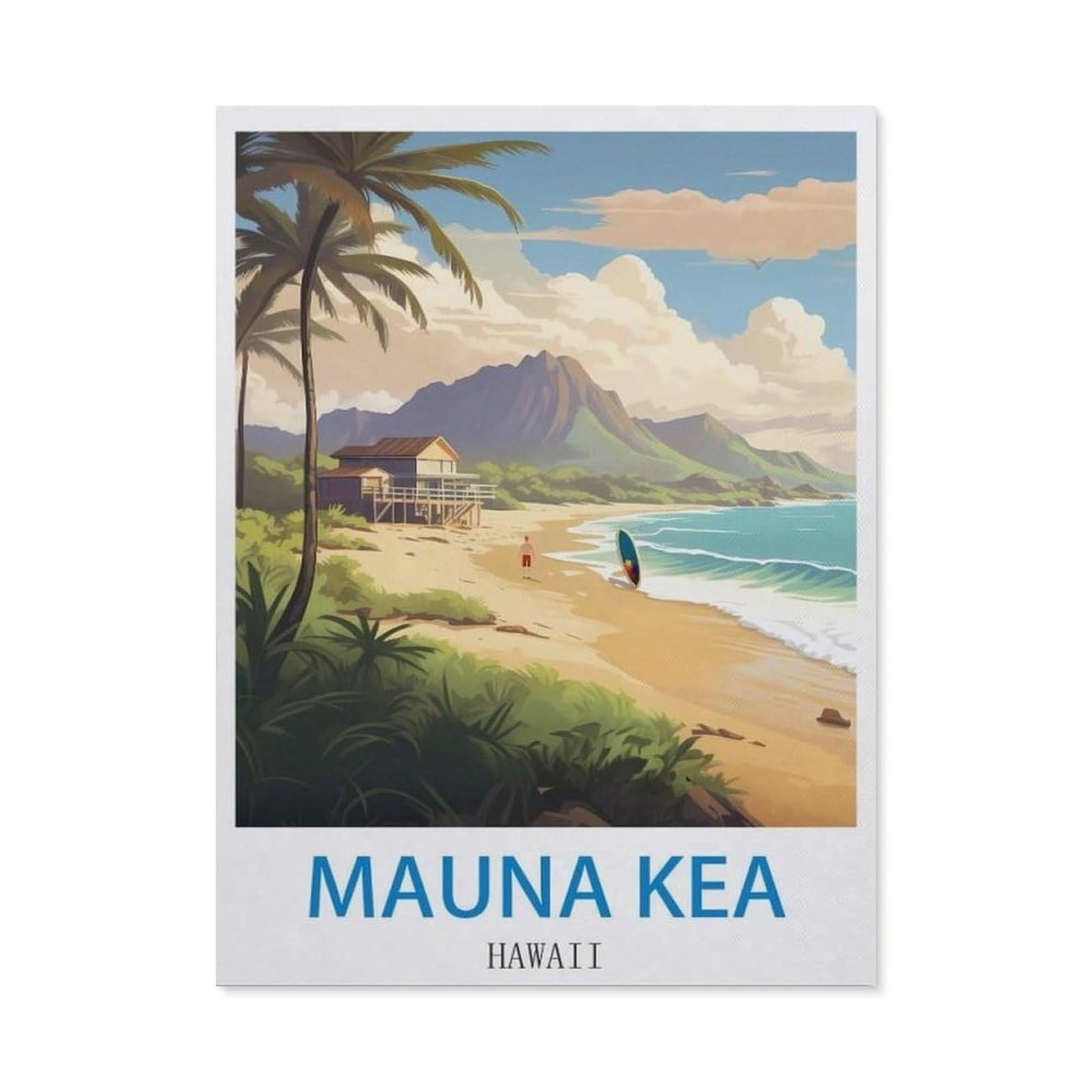 BEAYODKP DIY 5D Diamond Painting，Mauna Kea Hawaii Vintage Travel Poster Surf，Round Diamond, Used for Room Decoration（50 x 60 cm/19.68 x 23.62 inches）-CK13